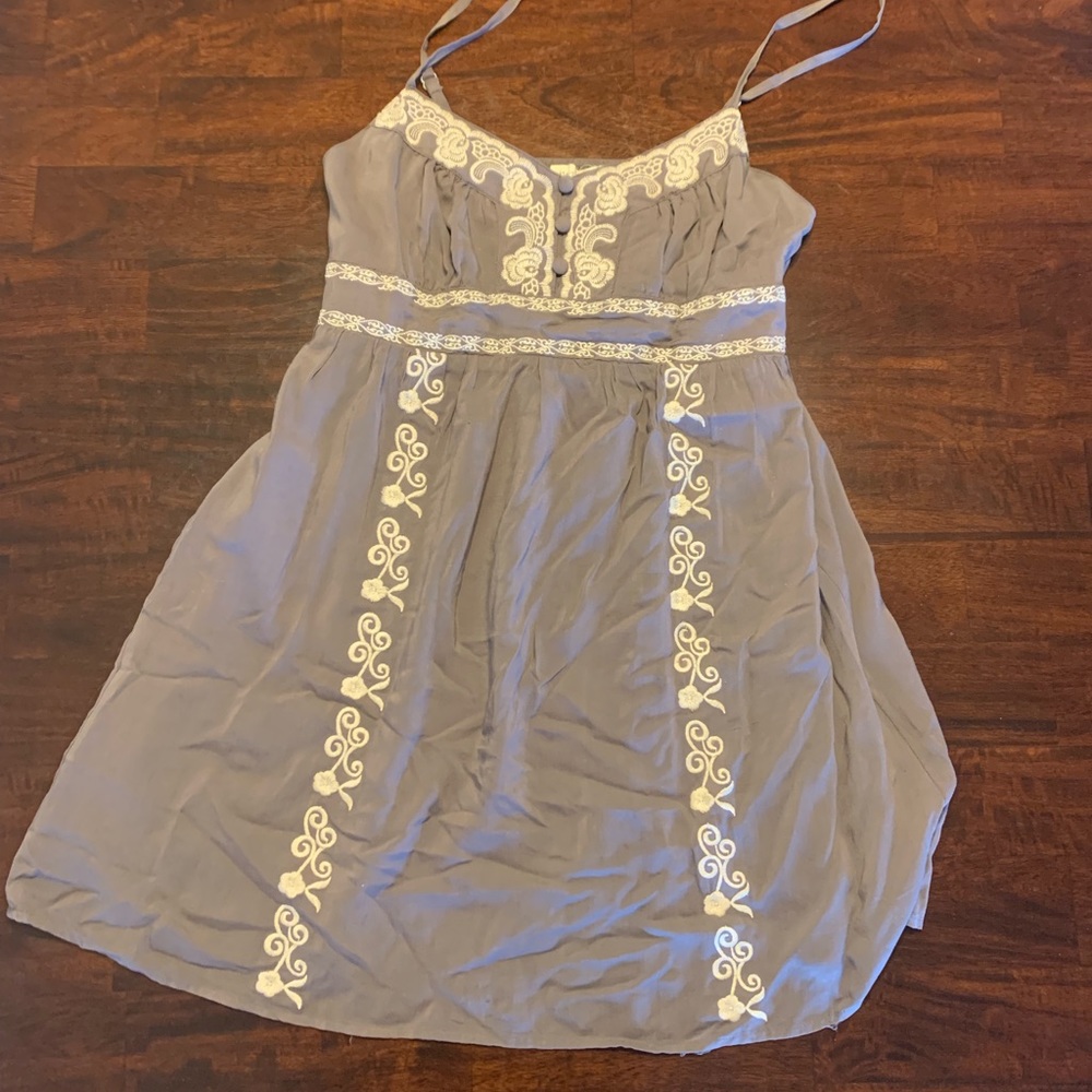 Taupe sundress with cream detailing
